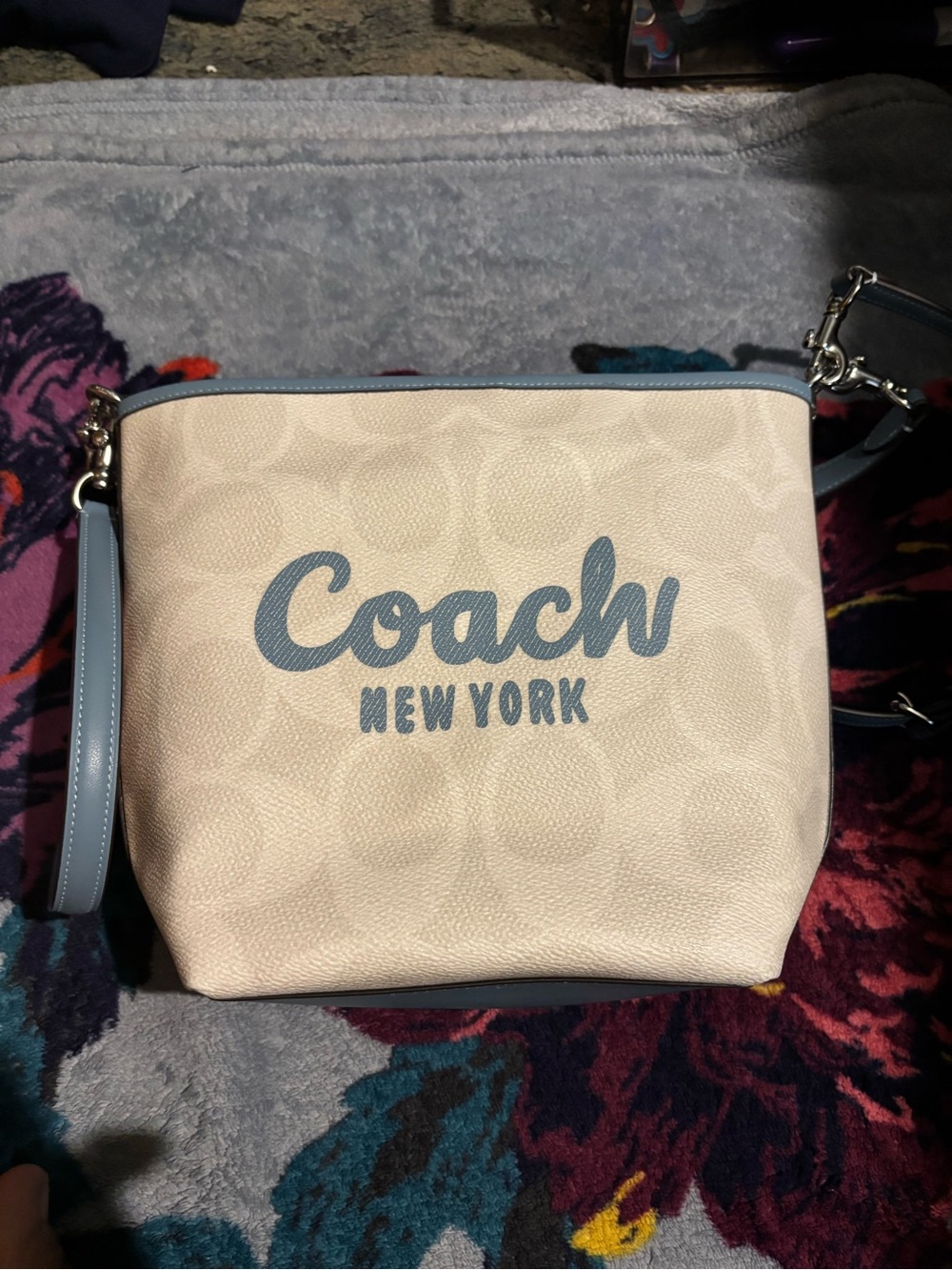 Coach Cream Crossbody with Blue Logo Trim